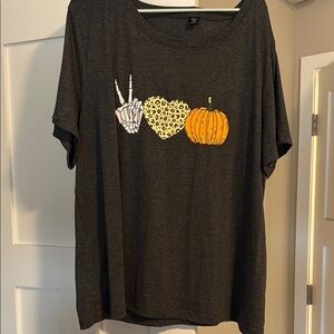 Graphic Charcoal T-Shirt with Peace, Heart, Pumpkin Design